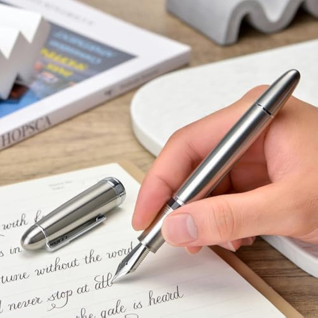 Asvine J16 Solid Titanium Fountain Pen | Broad Jowo Nib Piston Filler