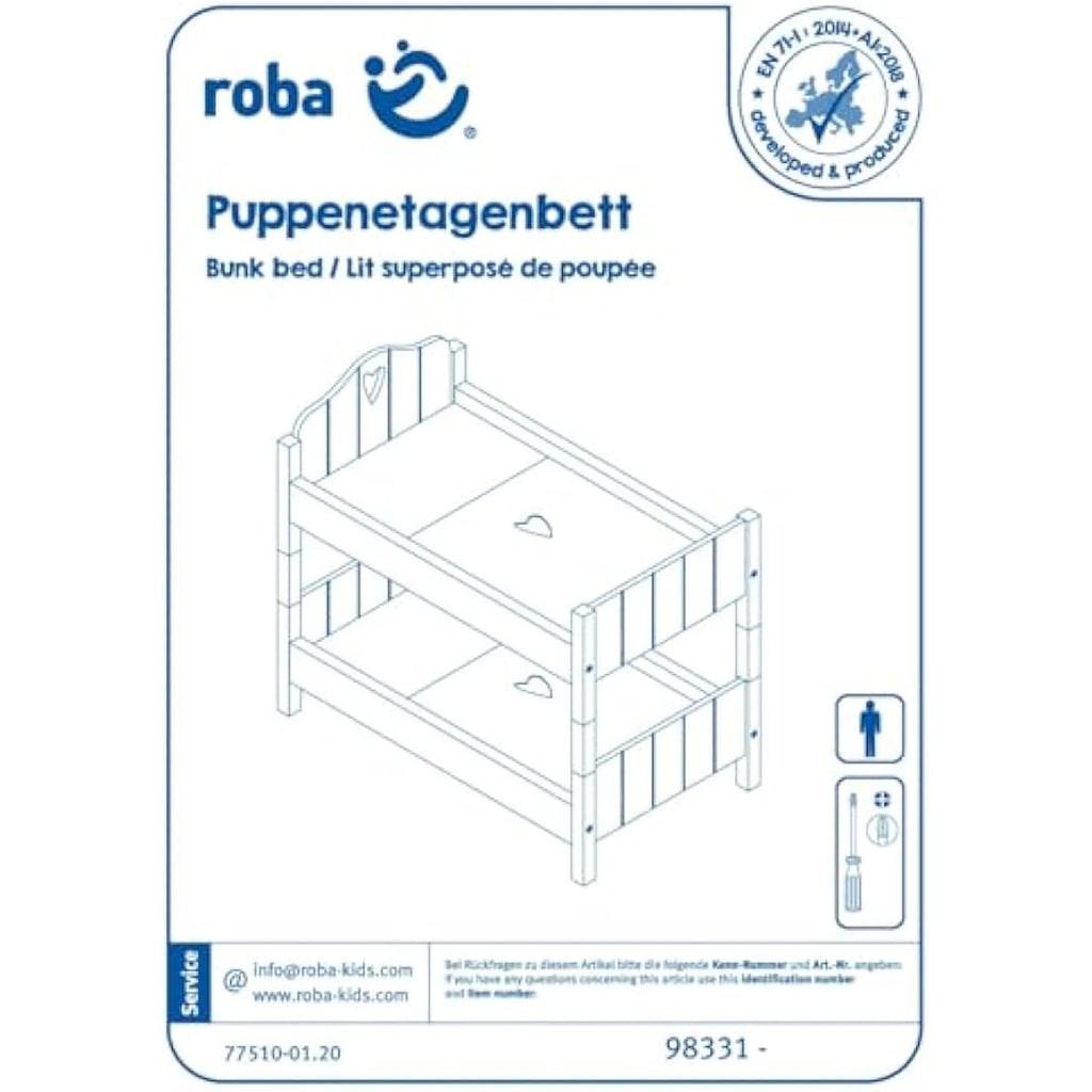 Roba Fienchen Wooden Doll Bunk Bed – White Dividable Toy Bed Set