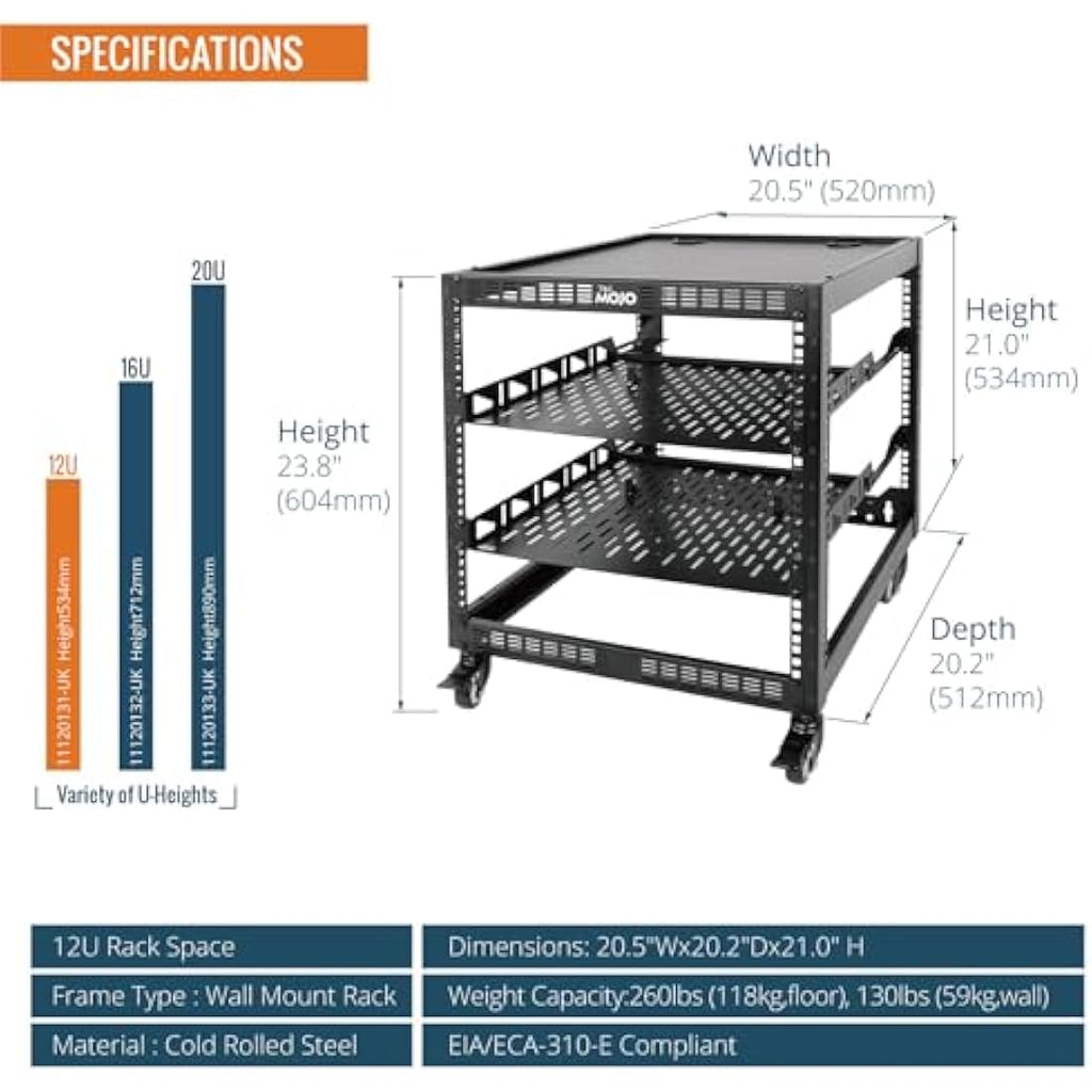 Tecmojo 12U Open Frame Network Rack | 19" Wall Mount & Floor Server Rack