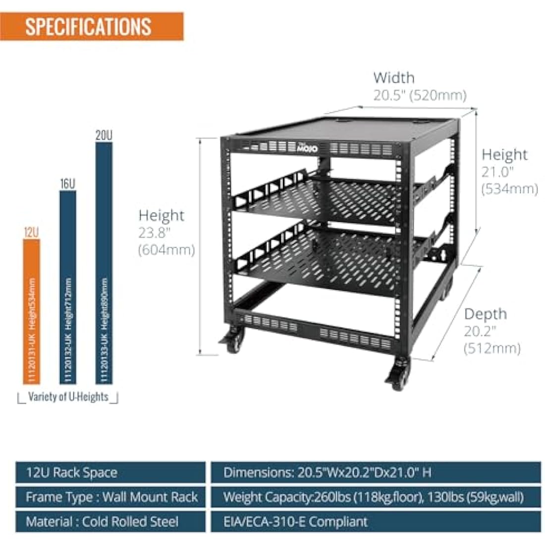 Tecmojo 12U Open Frame Network Rack | 19" Wall Mount & Floor Server Rack