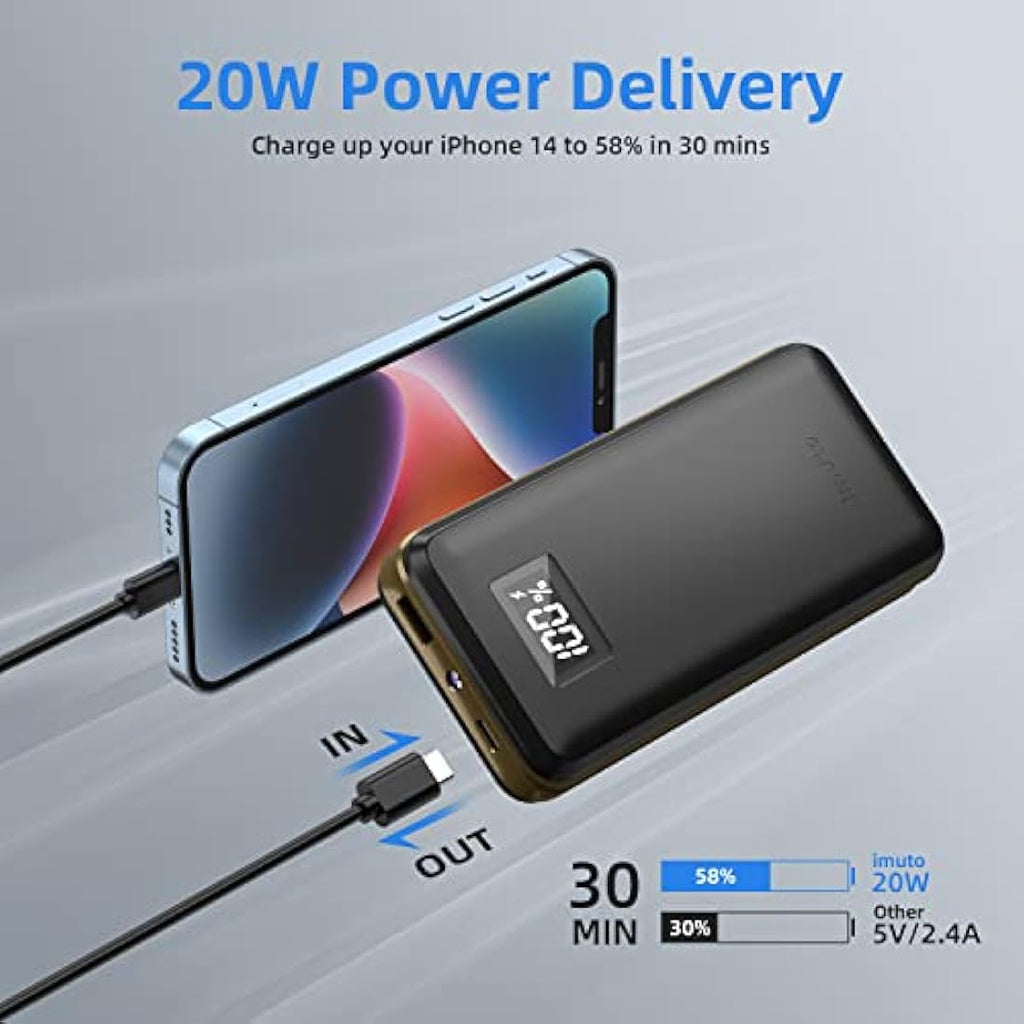 imuto 20000mAh Power Bank – 22.5W Fast Charging USB-C Portable Charger