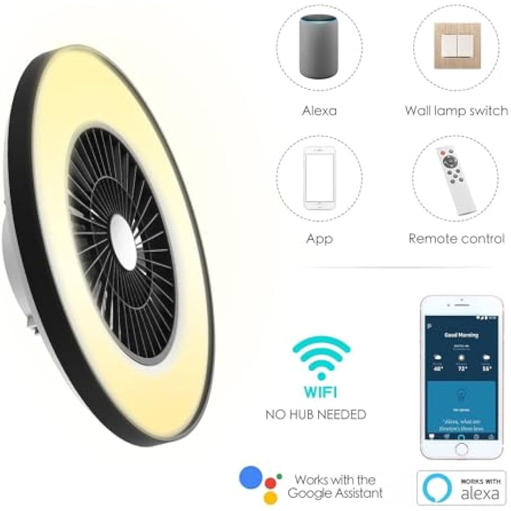 BKZO Smart LED Ceiling Fan with Light | App & Voice Control, Black