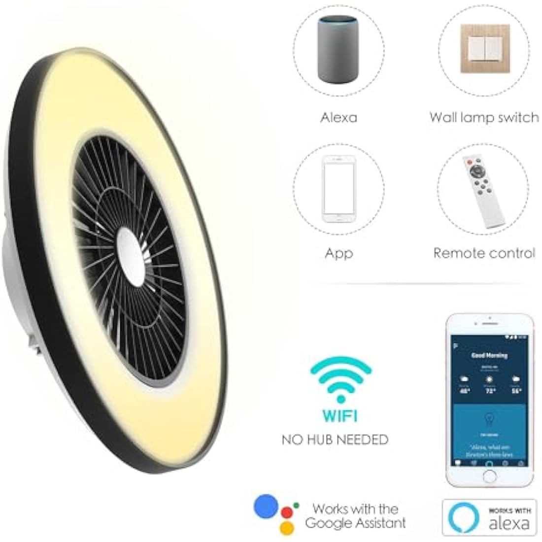 BKZO Smart LED Ceiling Fan with Light | App & Voice Control, Black