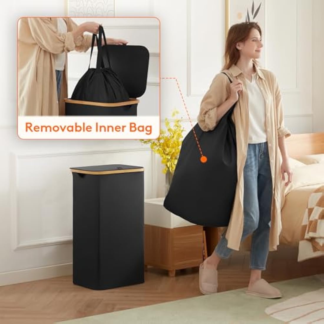 Lifewit 100L Laundry Basket with Lid | Foldable Hamper with Removable Bag