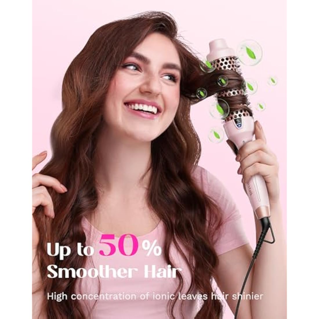Wavytalk 38mm Thermal Brush | Ionic Heated Round Iron for Blowout - Pink