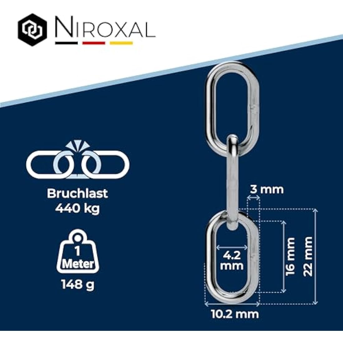 NietFullThings 3mm V4A Stainless Steel Chain – 50m Short-Linked DIN 5685