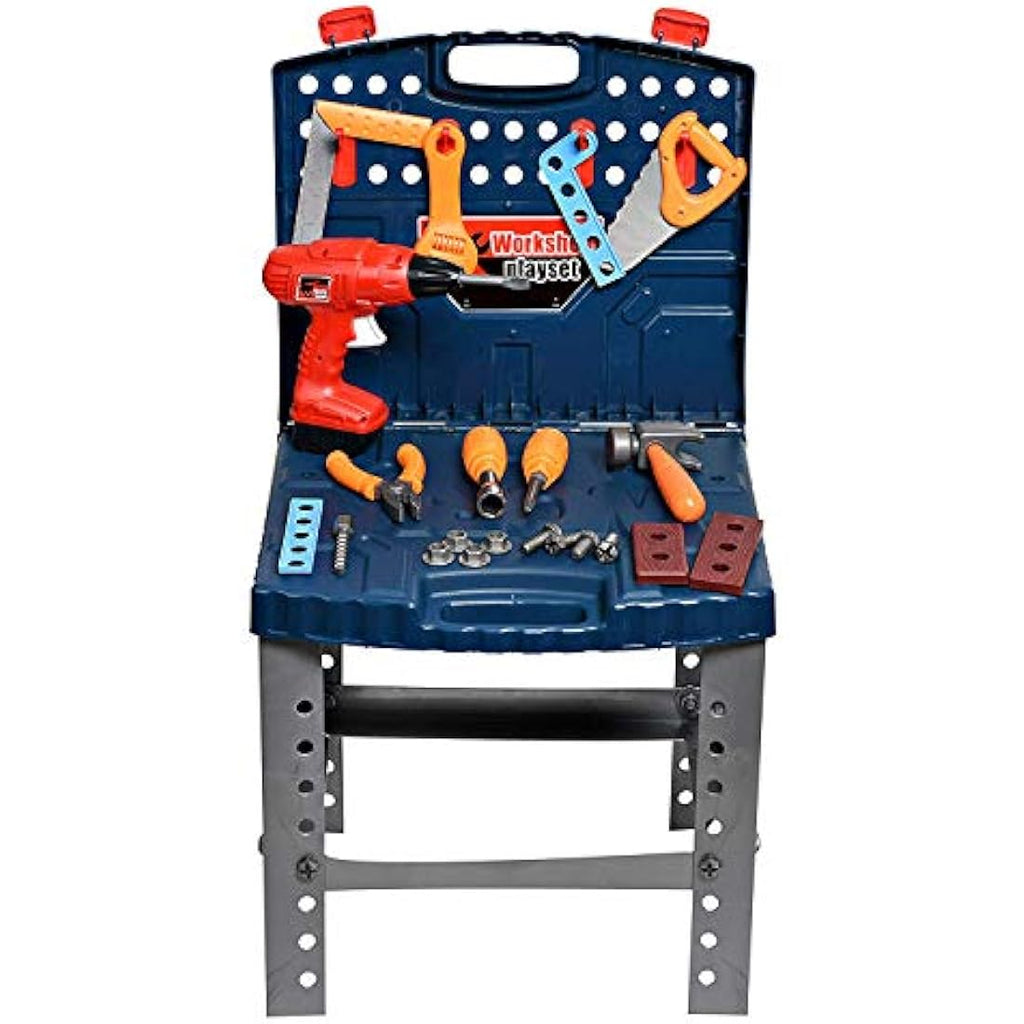 Playkidiz Kids Construction Workbench | 45-Piece Tool Set with Power Drill