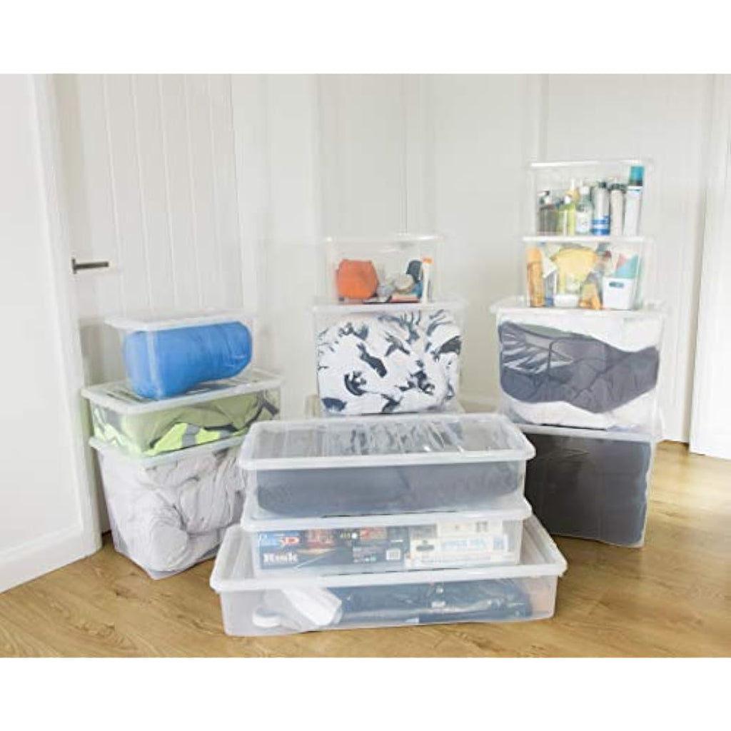 45L Clear Plastic Storage Boxes with Lids - Pack of 4