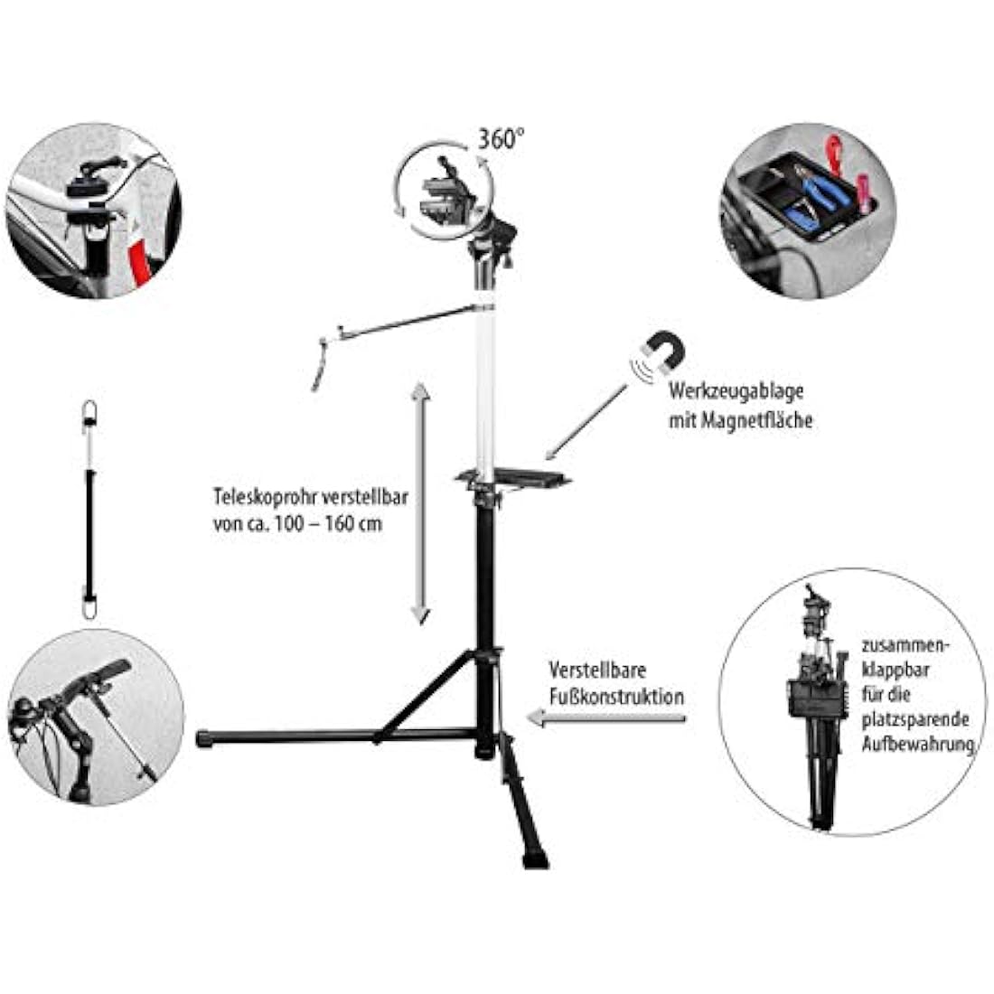 EUFAB 16421 Bike Repair Stand for E-Bikes – Adjustable 30kg Capacity