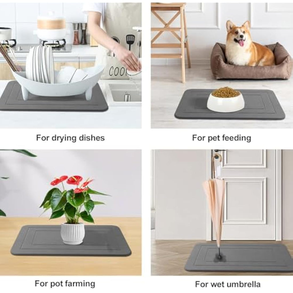 HUMIGA Diatomaceous Earth Stone Bath Mat - 2 Pack Non-Slip Grey, 24x15