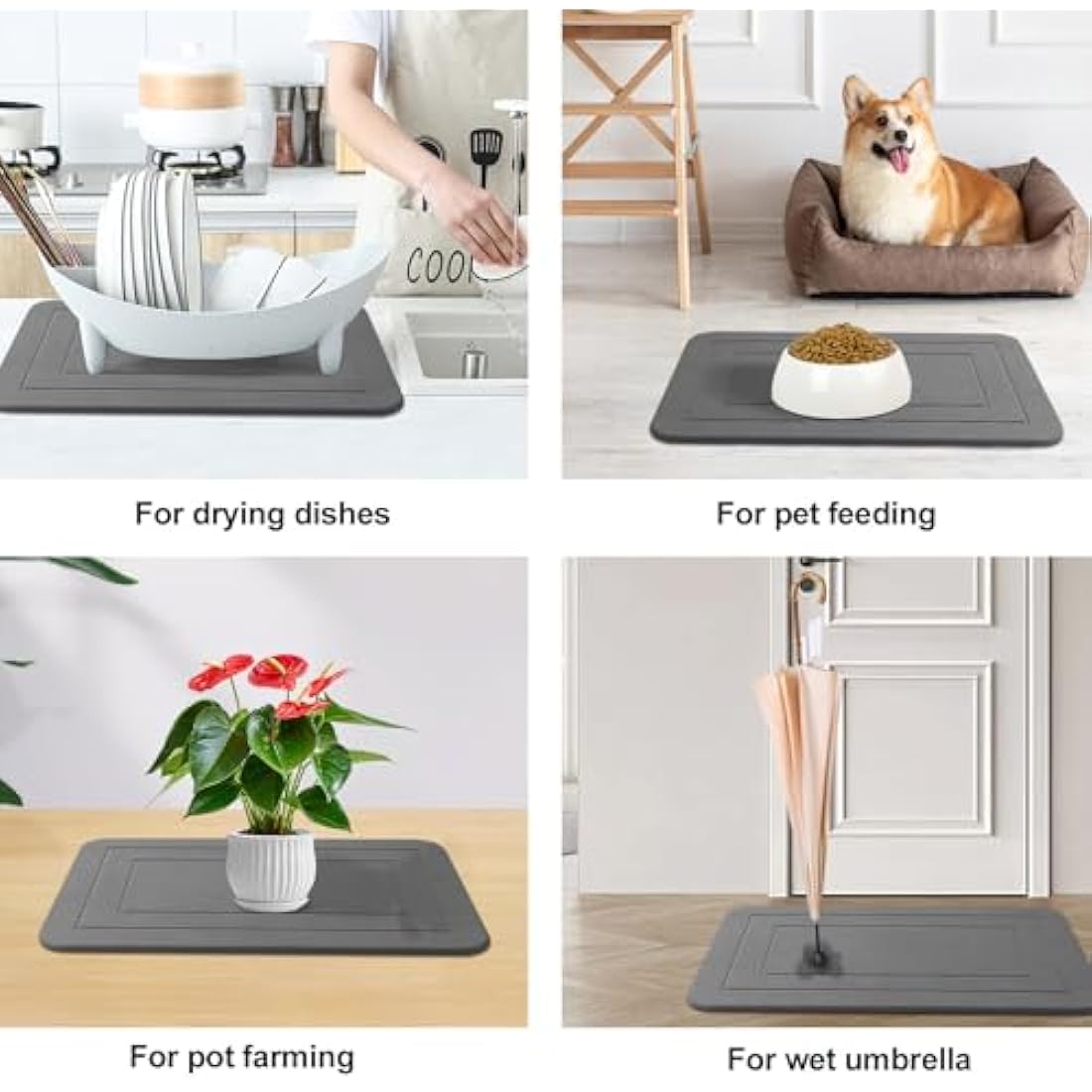 HUMIGA Diatomaceous Earth Stone Bath Mat - 2 Pack Non-Slip Grey, 24x15
