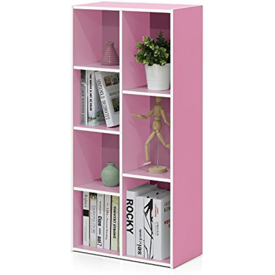 Furinno Luder 7-Cube Reversible Open Shelf Bookcase, White/Pink
