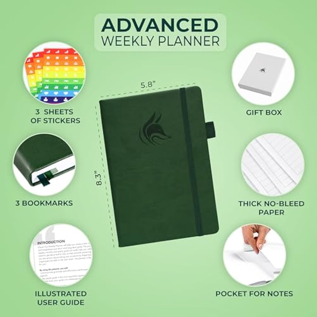 Clever Fox Advanced Weekly Planner – Undated A5 Goal Journal, Forest Green