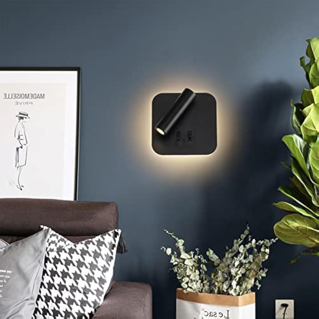 uksunvi LED Bedside Reading Wall Lamp | 12W Adjustable Spotlight - Black
