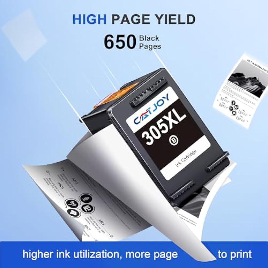CATJOY 305XL Black Ink Cartridges for HP Envy 6000 DeskJet 2700 | 2-Pack