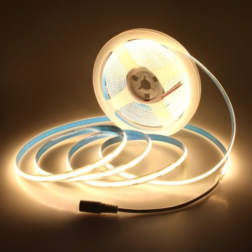 Aclorol COB LED Strip Light – 5M 12V Warm White 3000K Flexible Tape