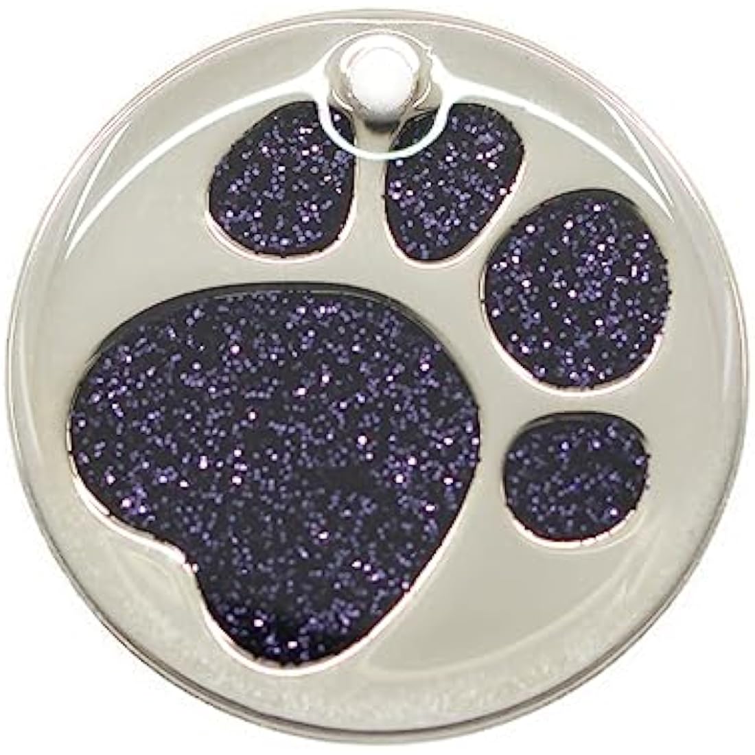 Personalized Glitter Paw Print Pet ID Tag - Black, 32mm