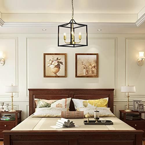 Industrial 4-Light Farmhouse Chandelier – Black and Gold