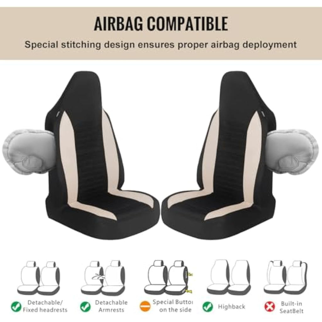 AUTOYOUTH Universal Car Seat Covers | Airbag Compatible Front Pair, Beige