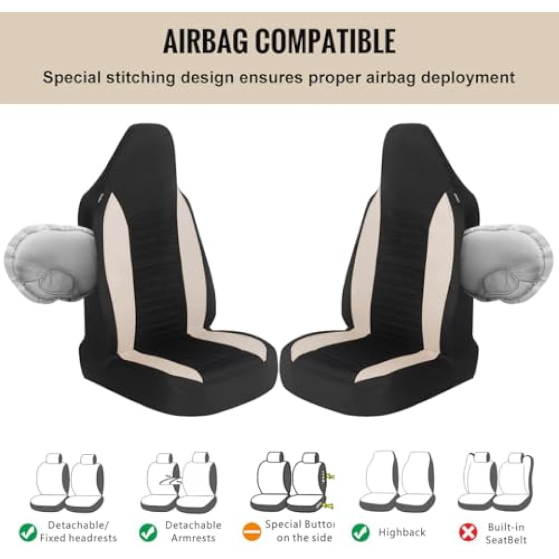 AUTOYOUTH Universal Car Seat Covers | Airbag Compatible Front Pair, Beige