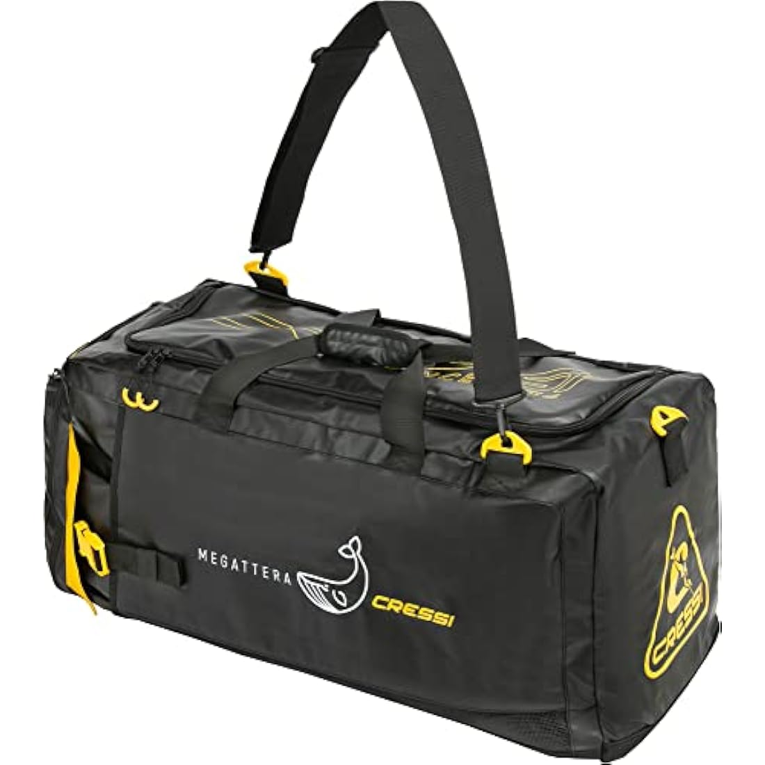 Cressi Megattera Dive Bag – 110L Waterproof Nylon Gear Duffel, Black/Yellow