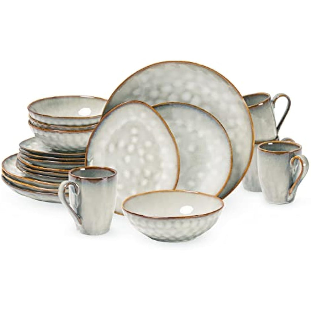 Henten Home Beige Stoneware Breakfast Plates - Handmade Set of 4