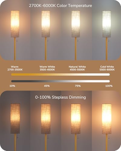 EDISHINE LED Floor Lamp – Dimmable Standing Lamp with Remote Control, Gold
