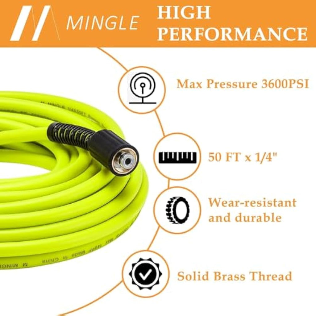 M MINGLE Pressure Washer Hose – 50 FT x 1/4" 3600 PSI with M22 Fittings