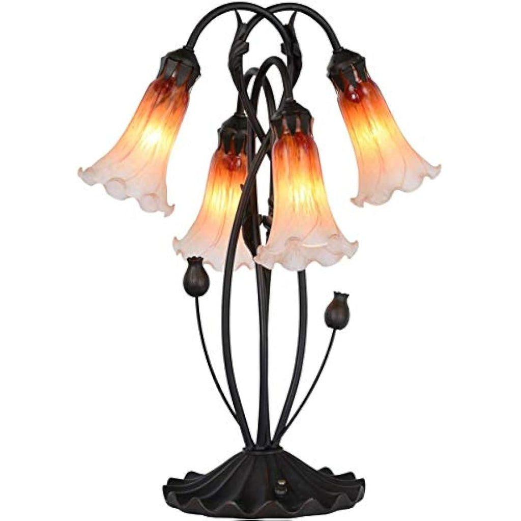 Jolof Store Lily Flower Blown Glass Table Lamp – 4-Light Orange Accent