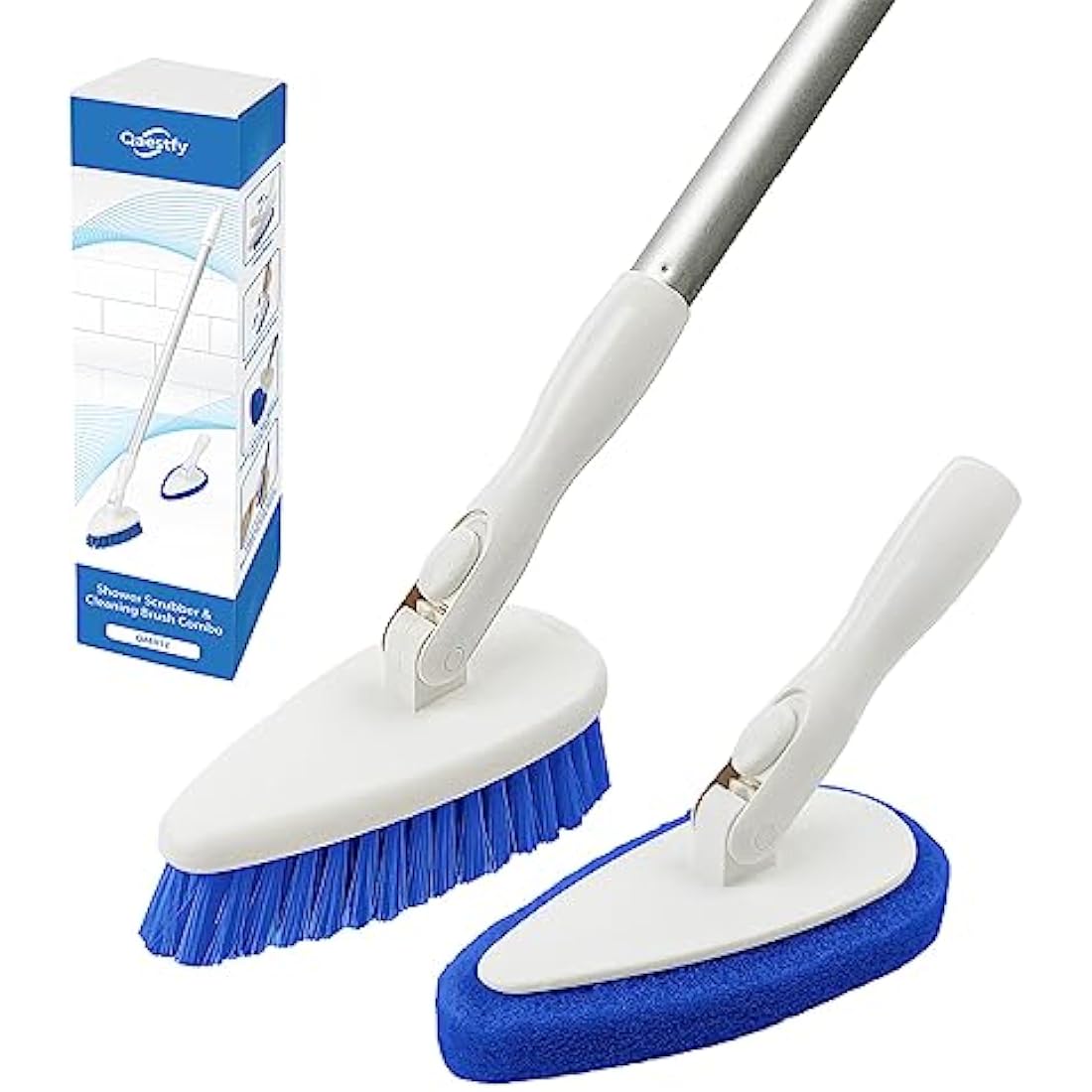 Qaestfy Shower Scrubber with 51'' Long Handle | 180° Swivel Head Brush