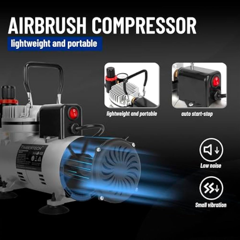 Timbertech Professional Airbrush Compressor with Cooling Fan | 1/6 HP