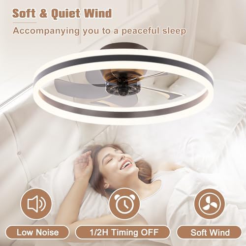 VOLISUN 60cm Smart Ceiling Fan with Lights - 6-Speed Dimmable LED, Black