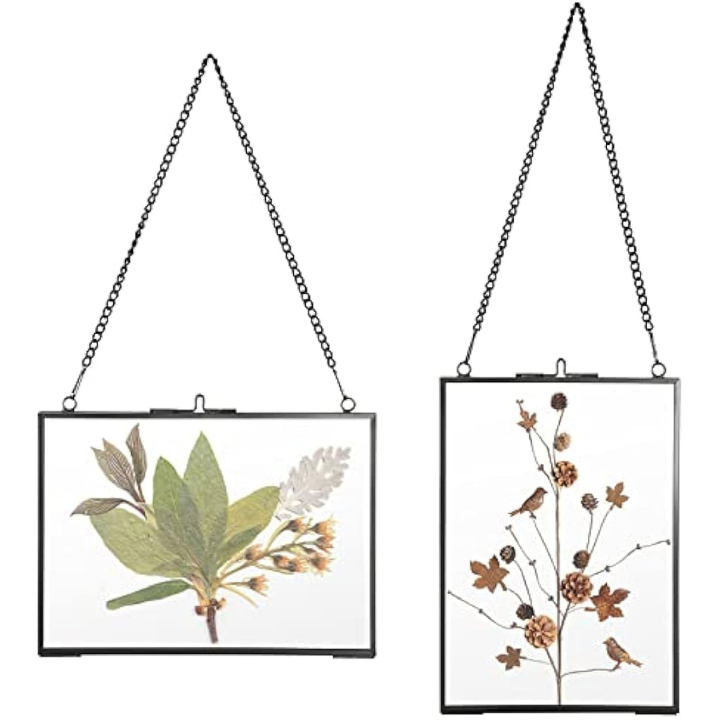 Black Glass Hanging Photo Frames - Set of 2 Floating 5x7