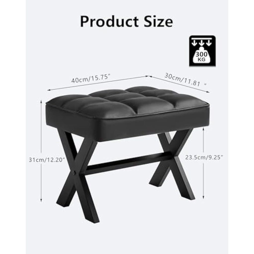 IBUYKE Square PU Leather Footrest Stool | Modern Metal X-Leg Side Table