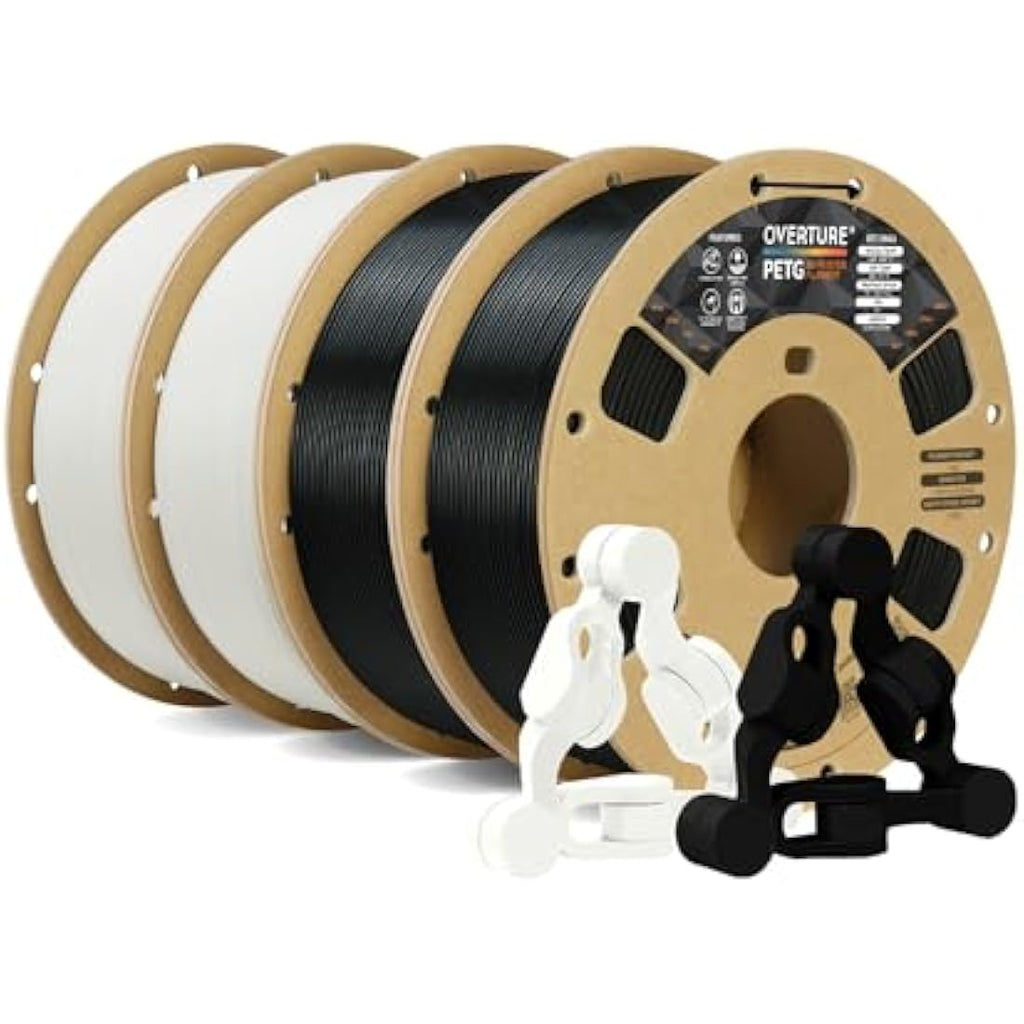 Overture PETG 3D Printer Filament 1.75mm | 4kg Bundle (Black & White)