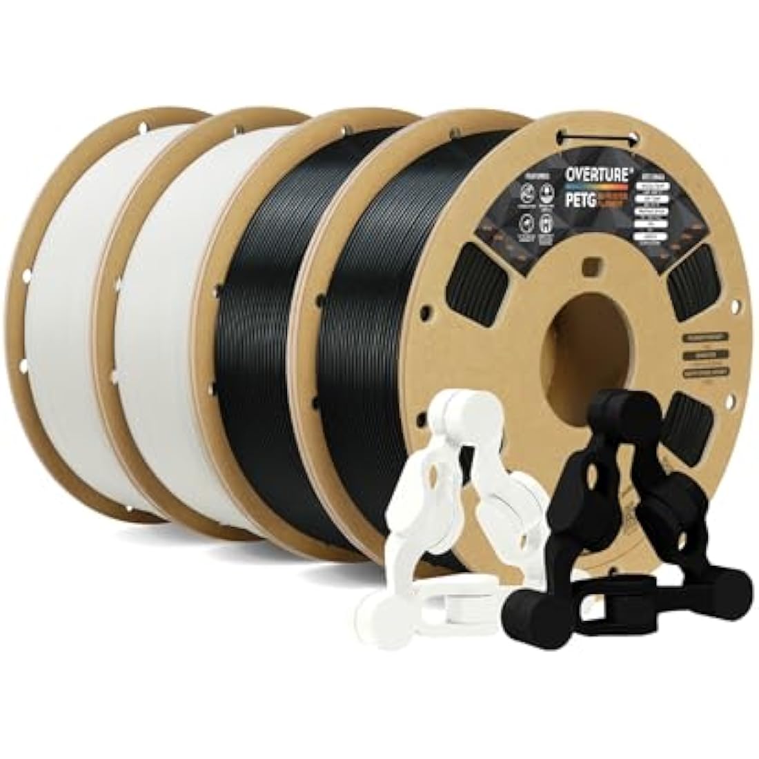 Overture PETG 3D Printer Filament 1.75mm | 4kg Bundle (Black & White)