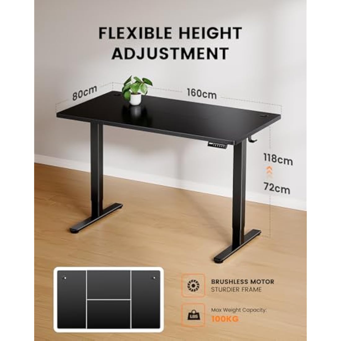 ErGear Electric Standing Desk – 160x80cm Height Adjustable 100kg Capacity
