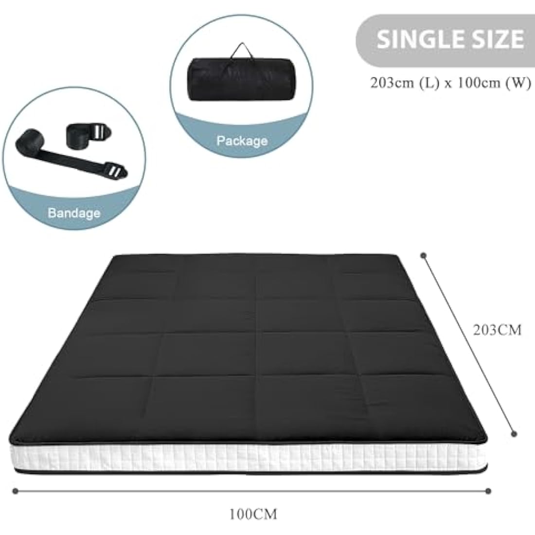 SUNYRISY Japanese Futon Floor Mattress – Memory Foam Foldable Bed, Black