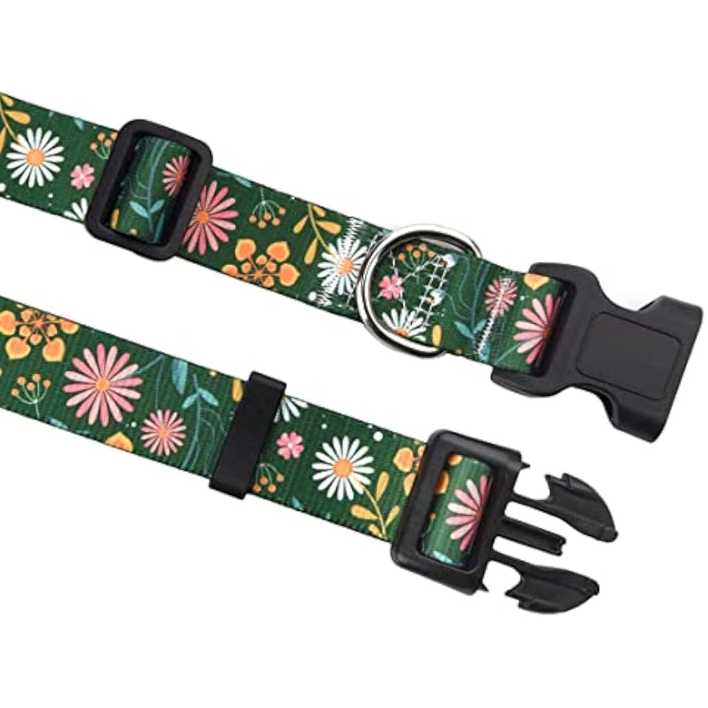 Dog Collar and Lead Set – Bohemia Floral Adjustable Polyester, L