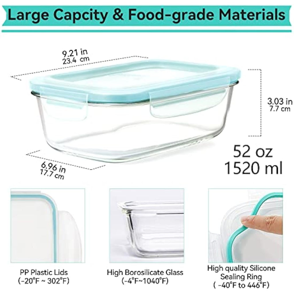 Luvan 1520ml Glass Food Storage Containers - 2 Pack Airtight Meal Prep Set