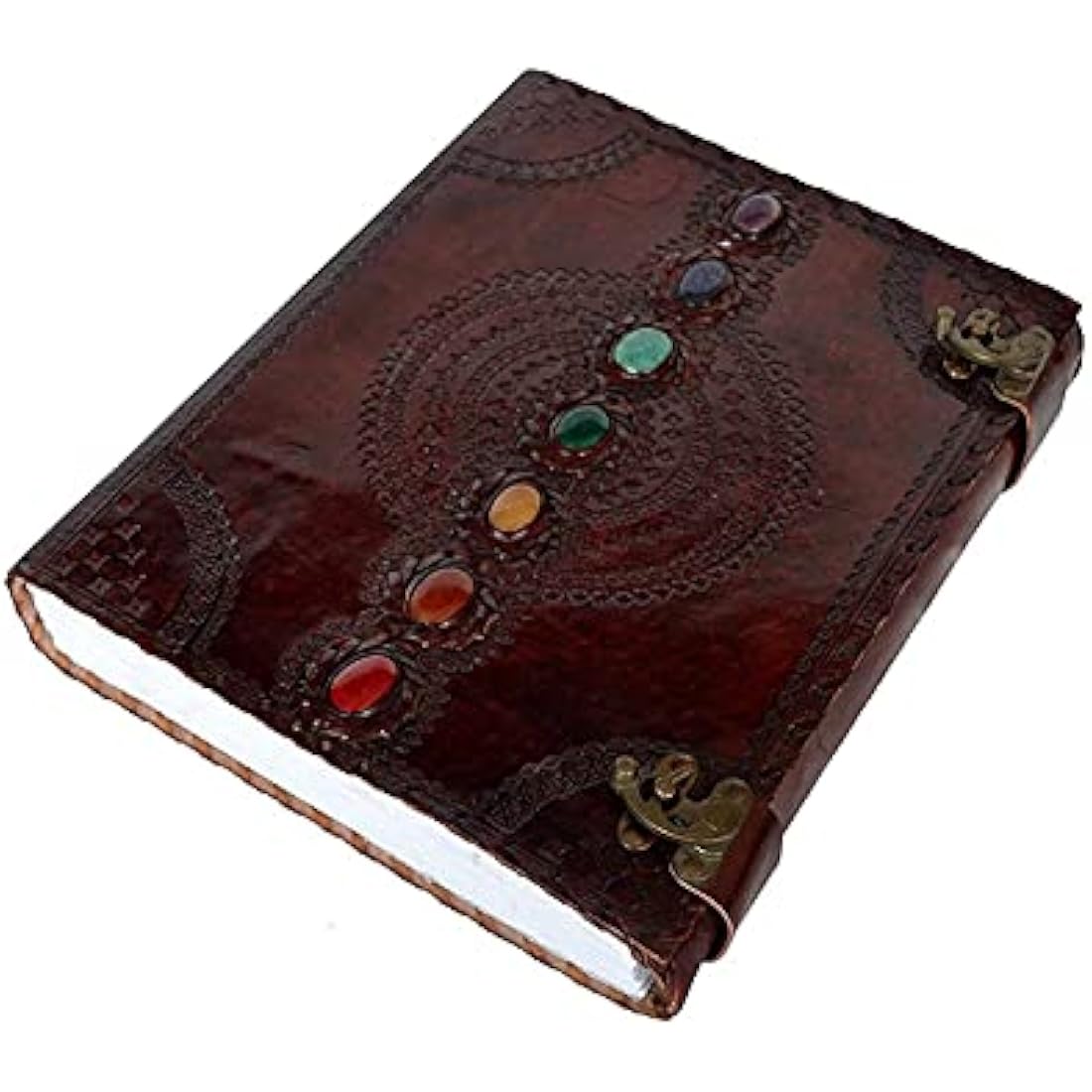 OVERDOSE 7 Chakra Stone Leather Journal – Handmade Unlined Sketchbook