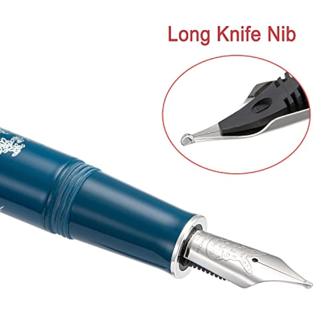 Hongdian N23 Blue Rabbit Fountain Pen | Long Blade Medium Nib Metal Set