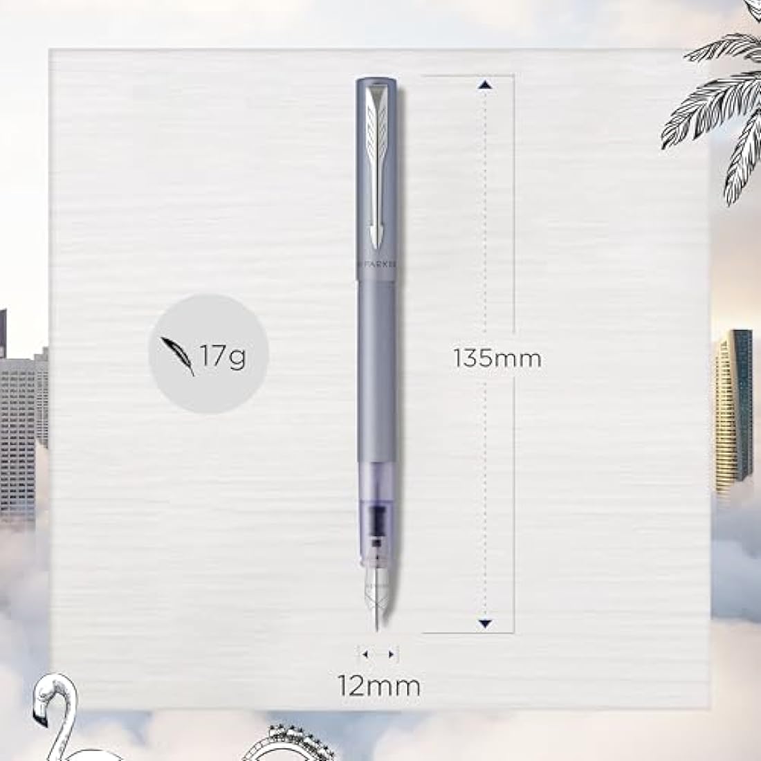 Parker Vector XL Fountain Pen – Metallic Silver-Blue – Medium Nib