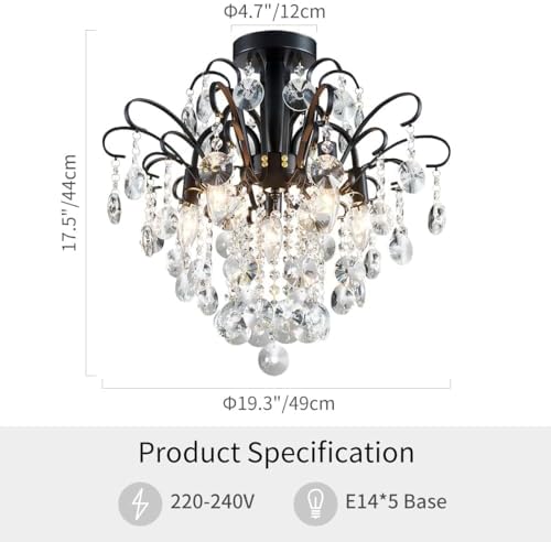 Modern Crystal Chandelier – 5-Light Black Pendant Ceiling Light