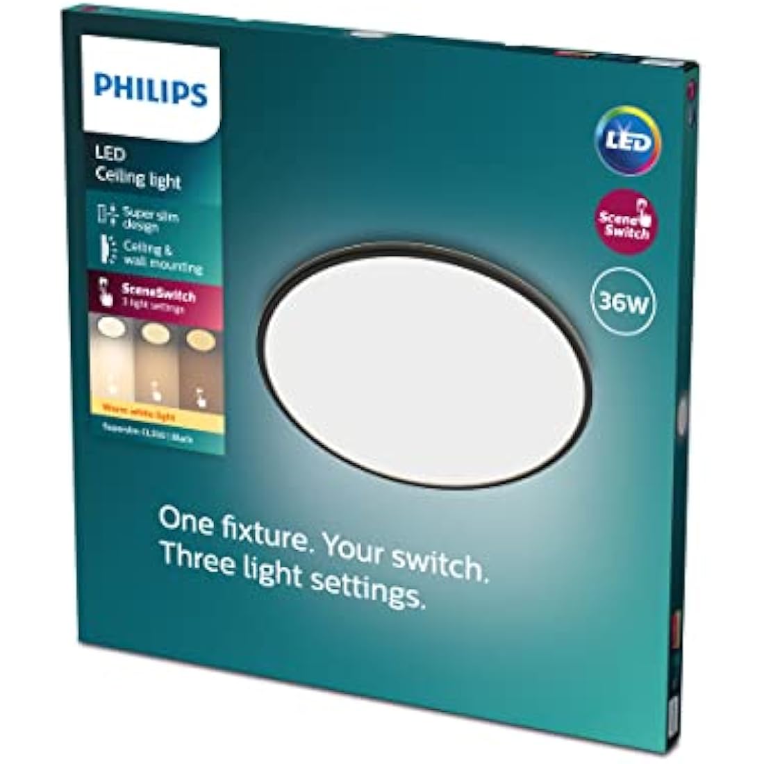 Philips SceneSwitch LED Ceiling Light – 36W Dimmable Warm White Black