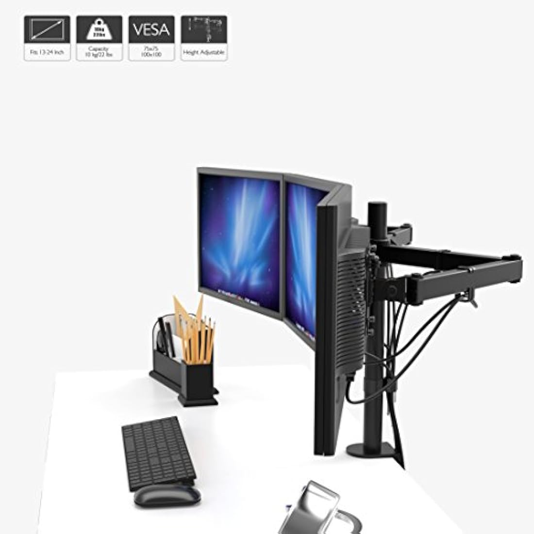 BONTEC Triple Monitor Stand | 13-24 inch Steel Desk Mount for 3 Screens