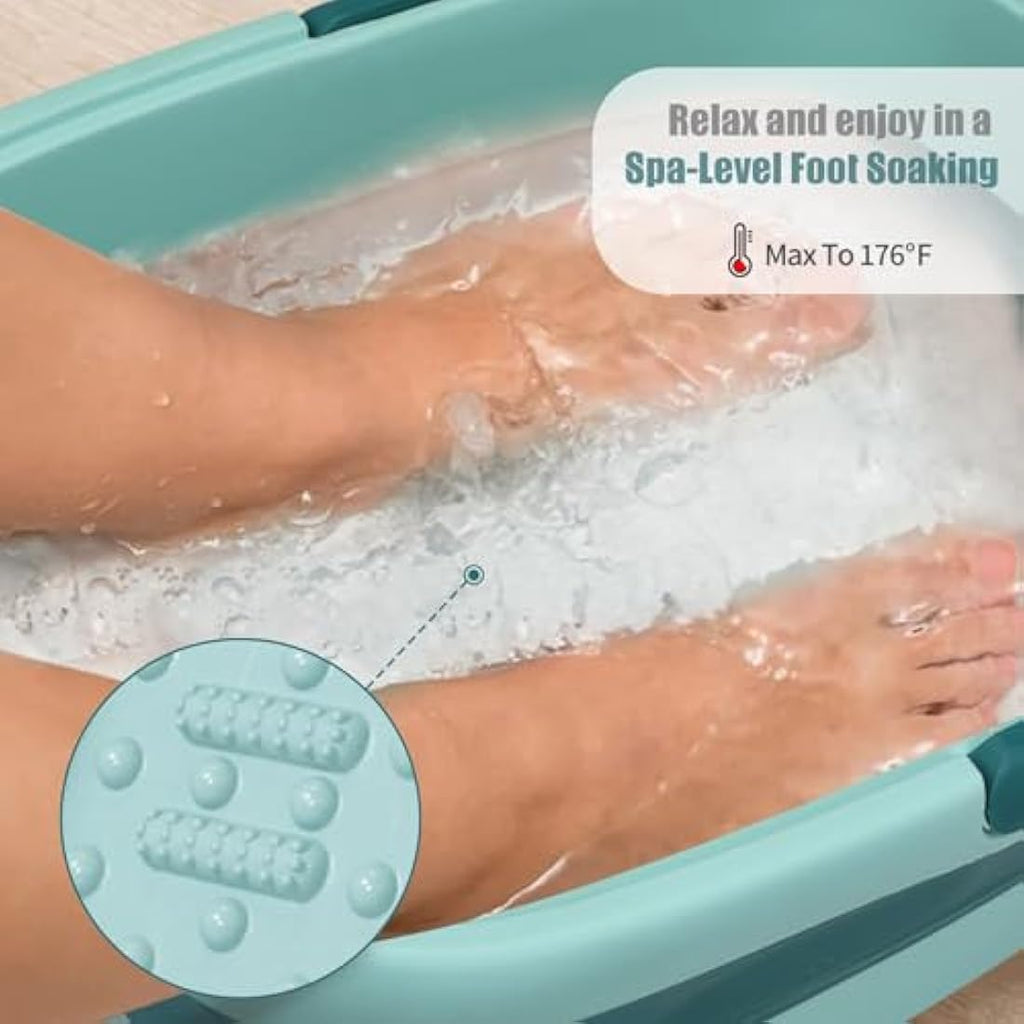 DEANIC Collapsible Foot Spa Bath with Massager and Carry Handle - Blue