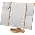 WEILY Tri-Fold LED Makeup Mirror | 2X/3X Magnifying Vanity Mirror - Gold
