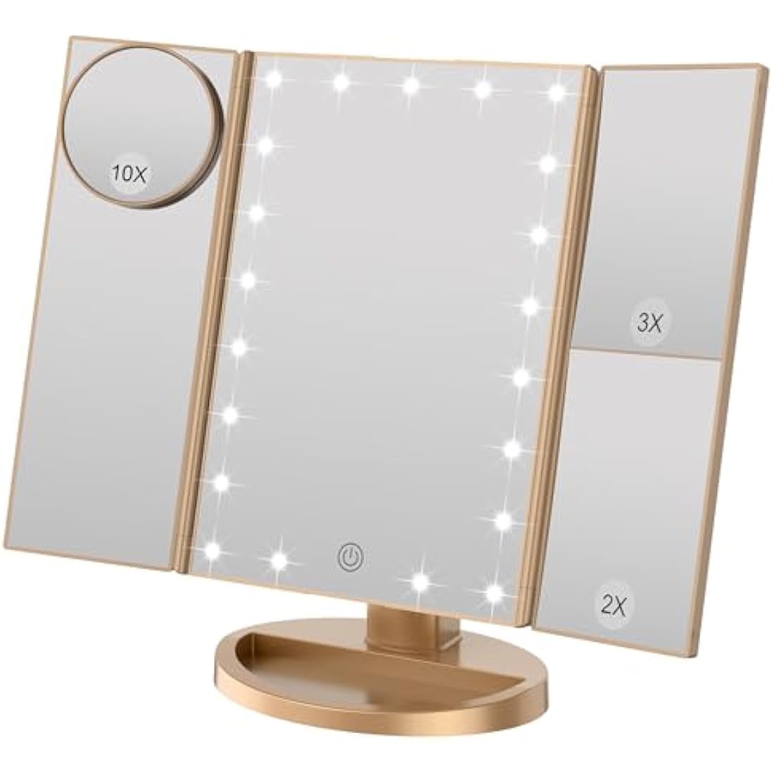 WEILY Tri-Fold LED Makeup Mirror | 2X/3X Magnifying Vanity Mirror - Gold