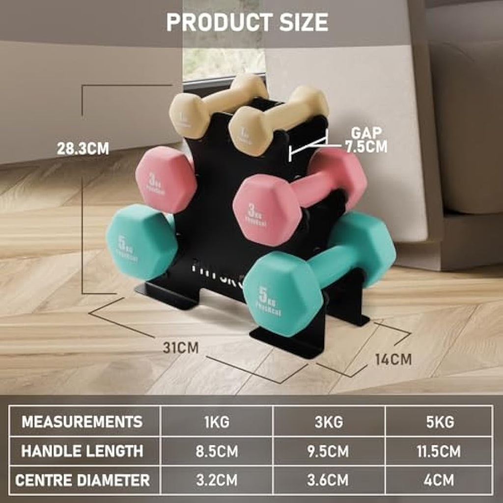 PhysKcal 18kg Dumbbells Set with Steel Rack | Neoprene Hand Weights